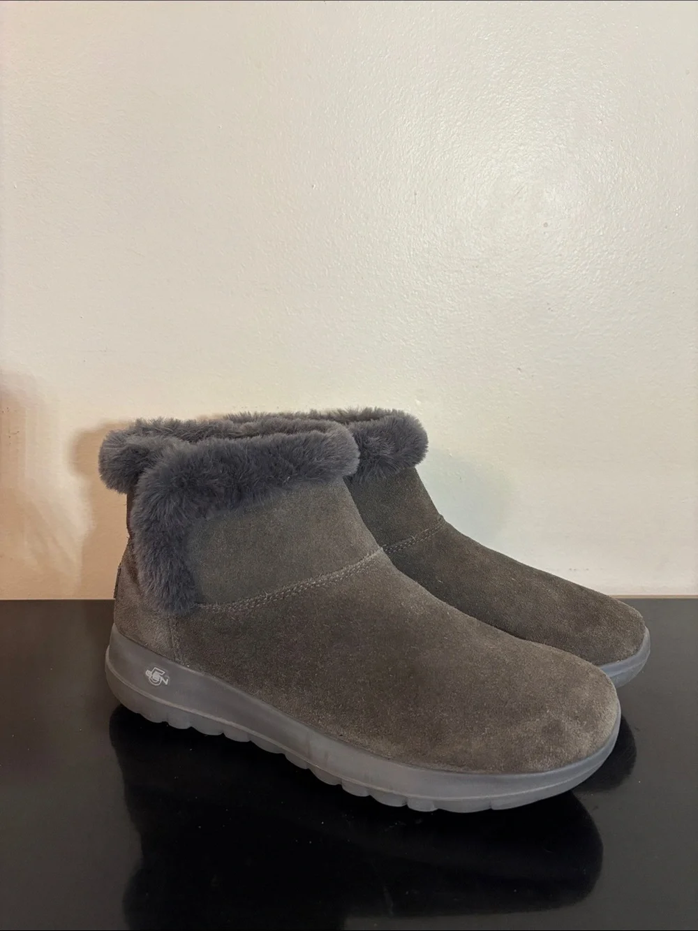 Skechers Gray Suede Faux‎ Fur Lined Ankle Boots